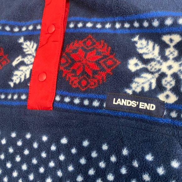 Lands' End Women's Henley Snap Fleece Jacket Blue 1X 16W-18W Fair Isle Nordic - Picture 3 of 9